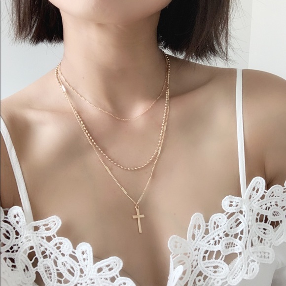 Dainty Layered Cross Necklace - Picture 3 of 6